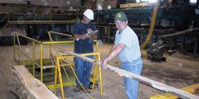 Two men working with wood lumber